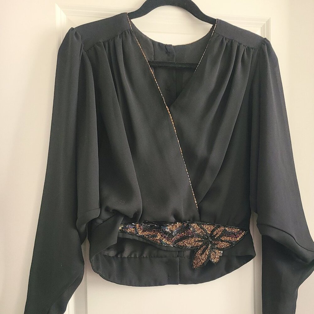 Vintage Algo boutique ladies sz 10 black beaded top